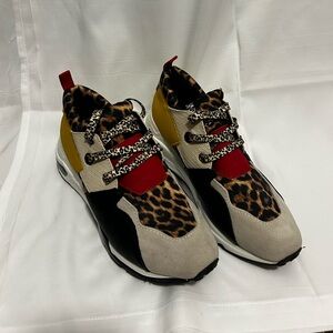 Steve Madden Leopard Print Athletic Shoes - Red, Yellow, Black, Cream